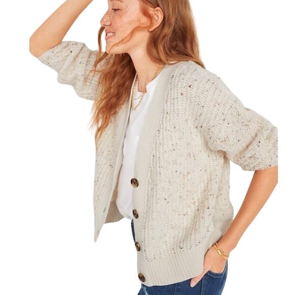Gap S Womens Cozy Shaker Cardigan Grandpa Flecked Oatmeal Three Button - Picture 1 of 10